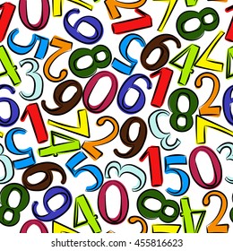 Numbers seamless pattern. Hand drawn vector illustration.  Numbers and symbols texture. Colorful numbers for children.