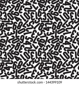 Numbers seamless pattern, monochrome vector background. 