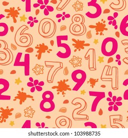 Numbers seamless pattern - pink and orange