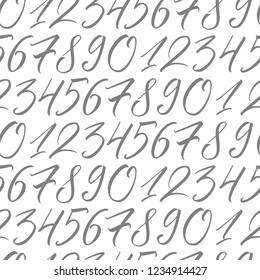 Numbers. Seamless repeating pattern with hand elegant calligraphy numerals  for your design on white background