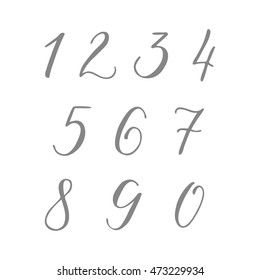 Numbers set from 0 to 9 in hand drawn calligraphy style. Vector design template elements.