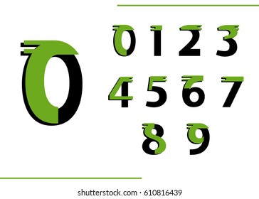 The numbers set from 1 to 9.Green and black numbers on a white background.Signs abstract thin lines.Similar images. 3D illustration. math symbols logo style design element idea digits typography
