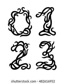 Numbers set. Beautiful vintage vector figures: zero, one, two, three. Illustration isolated on white background.