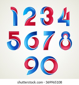 Numbers set of  blue and red glossy style.-Vector illustration.