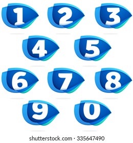 Numbers set with blue wing or eye. Vector design template elements for your application or corporate identity.