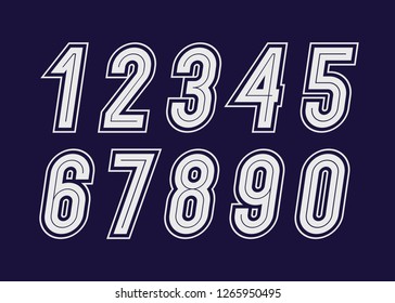 Numbers set bold modern typography style consisiting of 1, 2, 3, 4, 5, 6, 7, 8, 9, 10 for logo, poster, t shirt, book, sale banner, printing on fabric, birthday card.  Trendy font. vector 10 eps