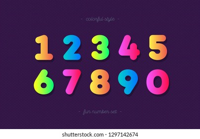 Numbers set cartoon style trendy typography consisiting of 1, 2, 3, 4, 5, 6, 7, 8, 9, 0 for logotype, poster, t shirt, book, sale banner, printing on fabric, birthday card. Modern font. Vector 10 eps