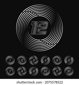 Numbers set in circle with speed line. Colorful vector sport and digital design. Typography design for posters, logos, cover.