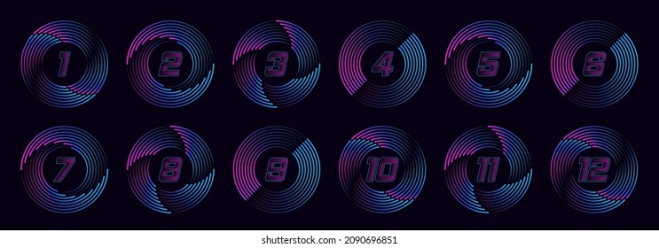 Numbers set in circle with speed line. Colorful vector sport and digital design. Typography design for posters, logos, cover.