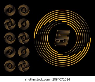 Numbers set in circle with speed line. Typography design for posters, logos, cover.