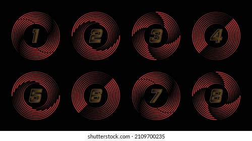 Numbers set in circle with speed line. Colorful vector sport and digital design.