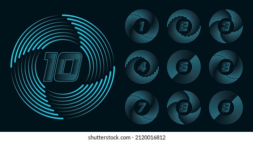 Numbers set in circle with speed line. Colorful vector sport and digital design.