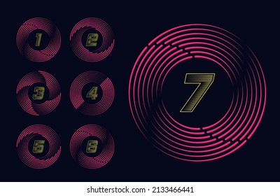 Numbers set in circle with speed line. Typography design for posters, logos, cover. Colorful vector sport and digital design.