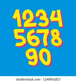 Numbers Set With Color Icons on a contrasting background. Numerals  are handwritten in the style of lettering
