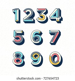 Numbers set colorful abstract retro pop font