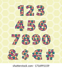 Numbers set colorful mosaic hexagon abstract pattern vector illustration