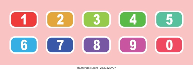 Numbers. Set of colorful number button from 1 to 10 flat design. Number bullet points from 1 to 10 vector illustration.