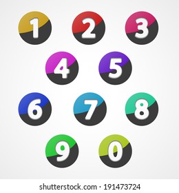 Numbers set, colorful web icon on white background