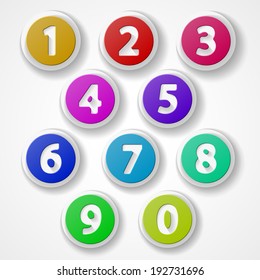Numbers set, colorful web icon on white background