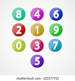Numbers set, colorful web icon on white background