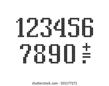 Numbers set. Embroidery. Vector.