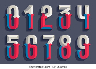 Numbers set in faceted old athletic style. You can use it in your sportswear identity, baseball emblem, victory posters, retro university design, and others. 