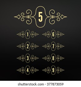 Numbers set. Frames in Linear Style. Design for Invitations, Posters. 