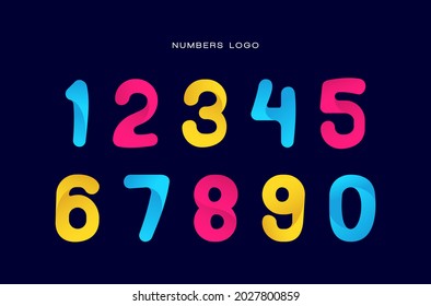 Numbers set of funny logo design. Creative colorful number collections. Cute, cartoon, playful elements