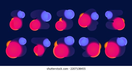Numbers set in Glass morphism style. Vector multicolor translucent icons on black background. Perfect for colorful art, modern design, vibrant blurry advertising, multimedia identity.