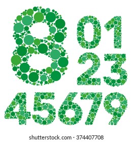 Numbers set of green bubbles