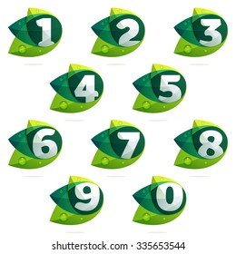 Numbers set with green leaves and dew drops. Vector design template elements for your application or corporate identity.