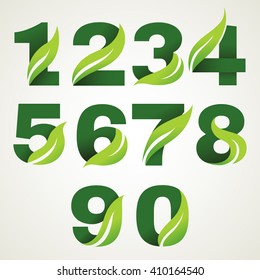 Numbers set with green leaves. Vector design template elements for your application or corporate identity.