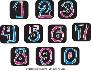 Numbers set for greeting cards, birthday or wedding invitation. Hand drawn illustration, cartoon style. 1234567890. Decorative vector element geometric or floral design. svg