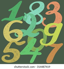 Numbers set in hand drawn calligraphy style. Vector design template elements.