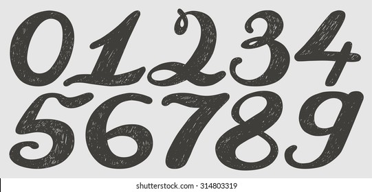 Numbers set in hand drawn calligraphy style. Vector design template elements.