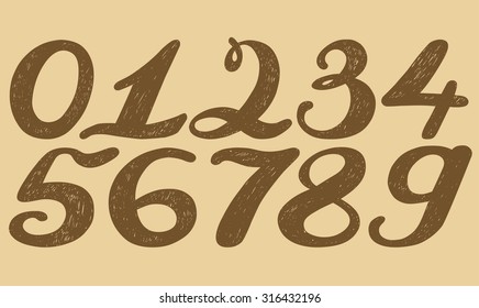 Numbers set in hand drawn calligraphy style. Vector design template elements.