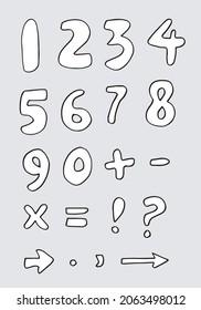 Numbers set in hand drawn style.Number doodles illustration. 