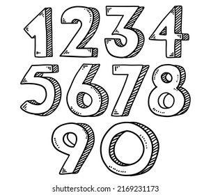Numbers set in hand drawn stylenumber doodles illustration