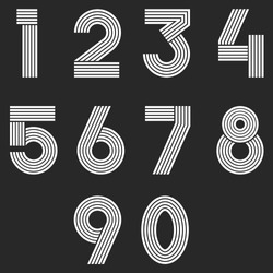 Numbers Set Hipster, Parallel Offset Thin  Intersection Lines Style Idea Numerals Typography Design Element For Wedding Invitation, Mathematics Logo Symbols Mockup.