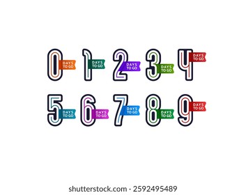 Numbers set icons, numerals 0,1, 2, 3, 4, 5, 6, 7, 8, 9 countdown left days, the counter of days the start of the event, zero day go sale price offer promo deal timer