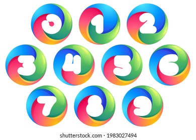 Numbers set inside swirling loop circle. Negative space style icon. Colorful gradient emblem for your social network app, fun avatar or loading screen.