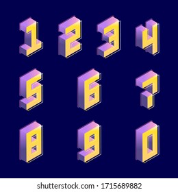 Numbers set in isometry. Colourful vector symbols for counting. Bright modern 1234567890 in pixel style. Template for birthday or web design svg