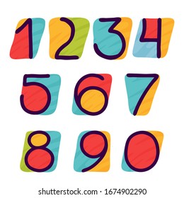 Numbers set in kids paper applique style. Perfect for cute identity, funny craft package, holidays poster, etc.