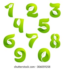 Numbers set with leaves and negative space. Vector design template elements for your application or corporate identity.