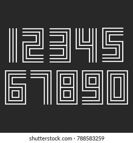 Numbers set linear hipster deco, parallel offset thin lines style idea numerals typography design element for stamp, simple mathematics symbols 1, 2, 3, 4, 5, 6, 7, 8, 9, 0.