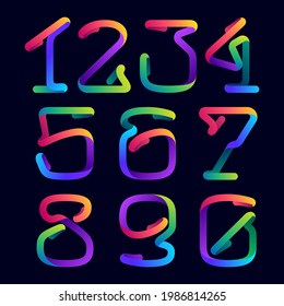 Zahlen setzen Logo aus mehrfarbigem Farbverlauf neon-line. Vektorheller Set für Multimedia-Labels, Schlagzeilen im Nachtleben, Kinoplakate, Casino-Werbung usw.