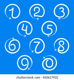 Numbers set logos with airline and plane. Colorful vector design for banner, presentation, web page, card, labels or posters.