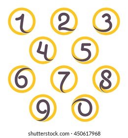 Numbers set logos in circle. Flat vector design for banner, presentation, web page, card, labels or posters.