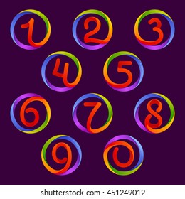 Numbers set logos in colorful circle. Vector design for banner, presentation, web page, card, labels or posters.