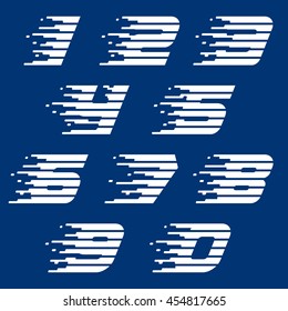 Numbers set logos with fast speed lines. Vector design for sportswear, banner, card, labels or posters.